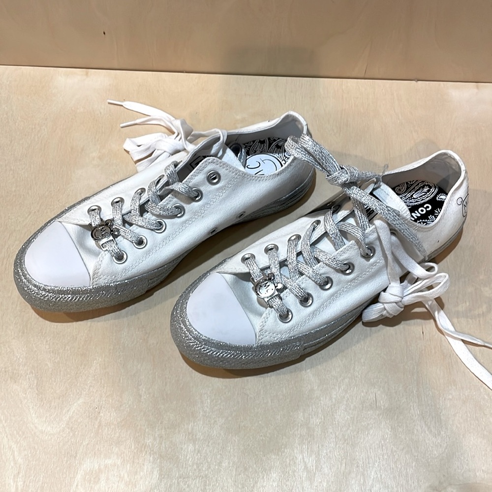Miley Cyrus Converse: White and Silver Soles